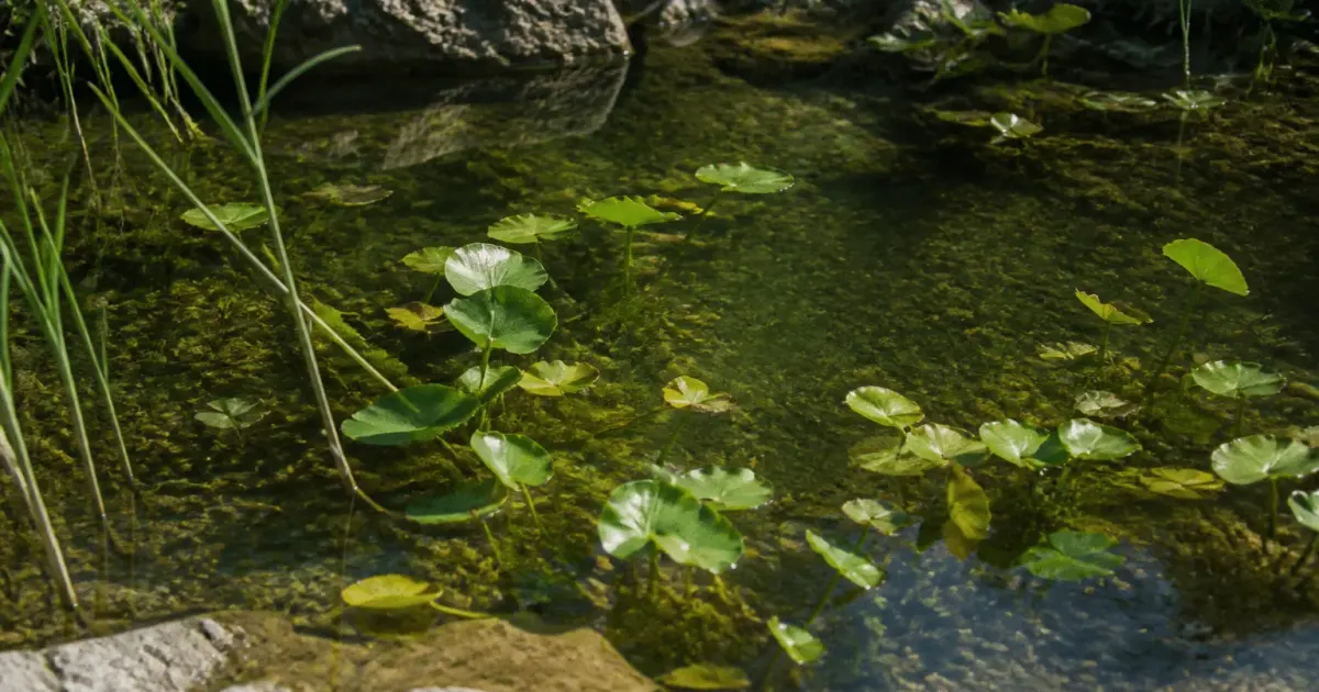 petit bassin d'eau peu profonde contenant des plantes aquatiques
