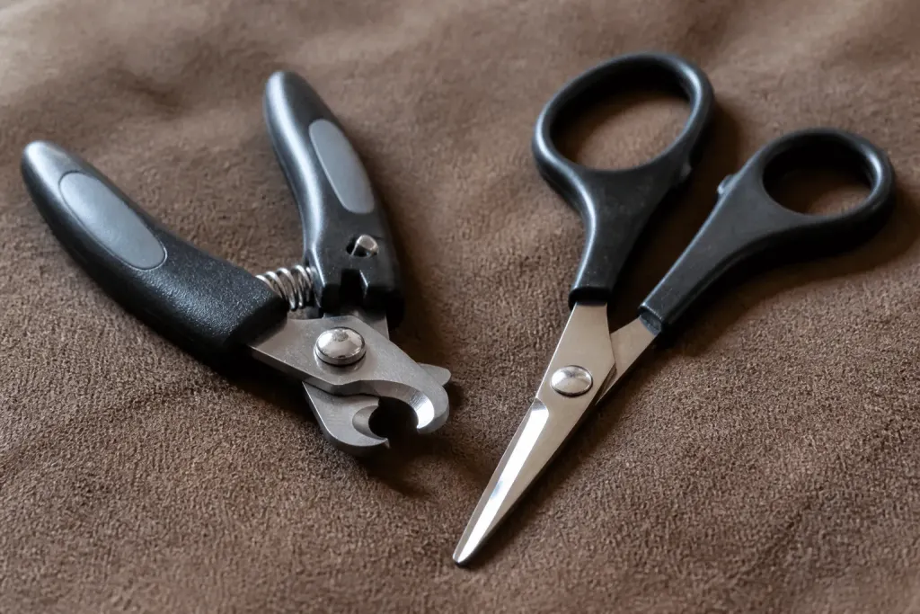 Ciseaux et pince a griffes avec lames affutees brillantes