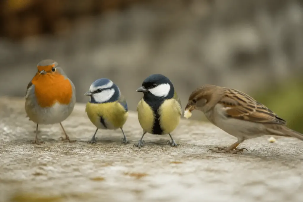 Oiseaux varies montres cote a cote pour comparaison plumage