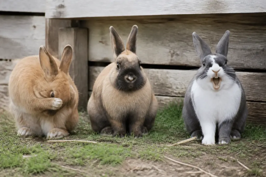 Lapin aux oreilles dressées affichant comportements émotionnels variés