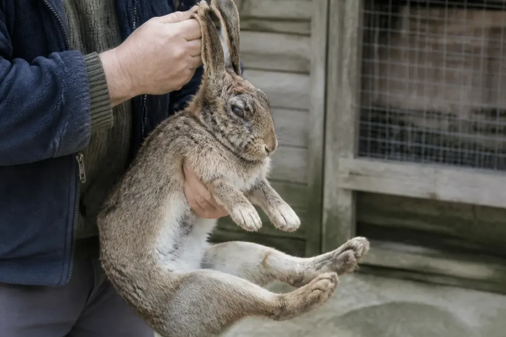 Main tenant lapin par oreilles, animal en détresse visible