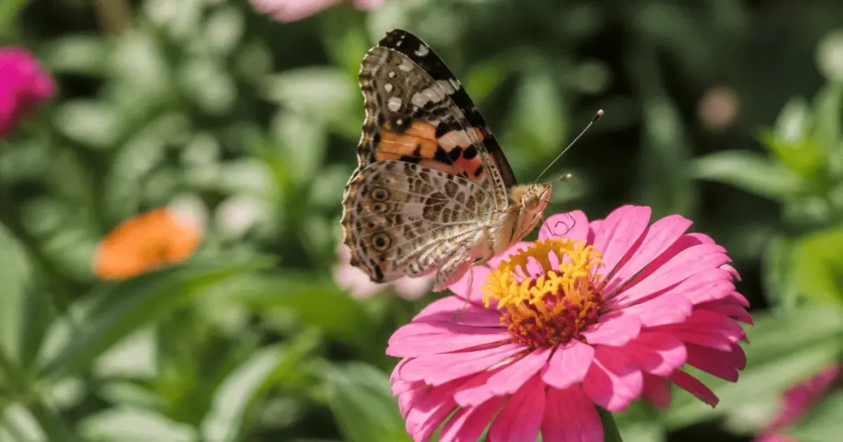 papillon posé sur fleur rose buvant nectar avec trompe deroulee