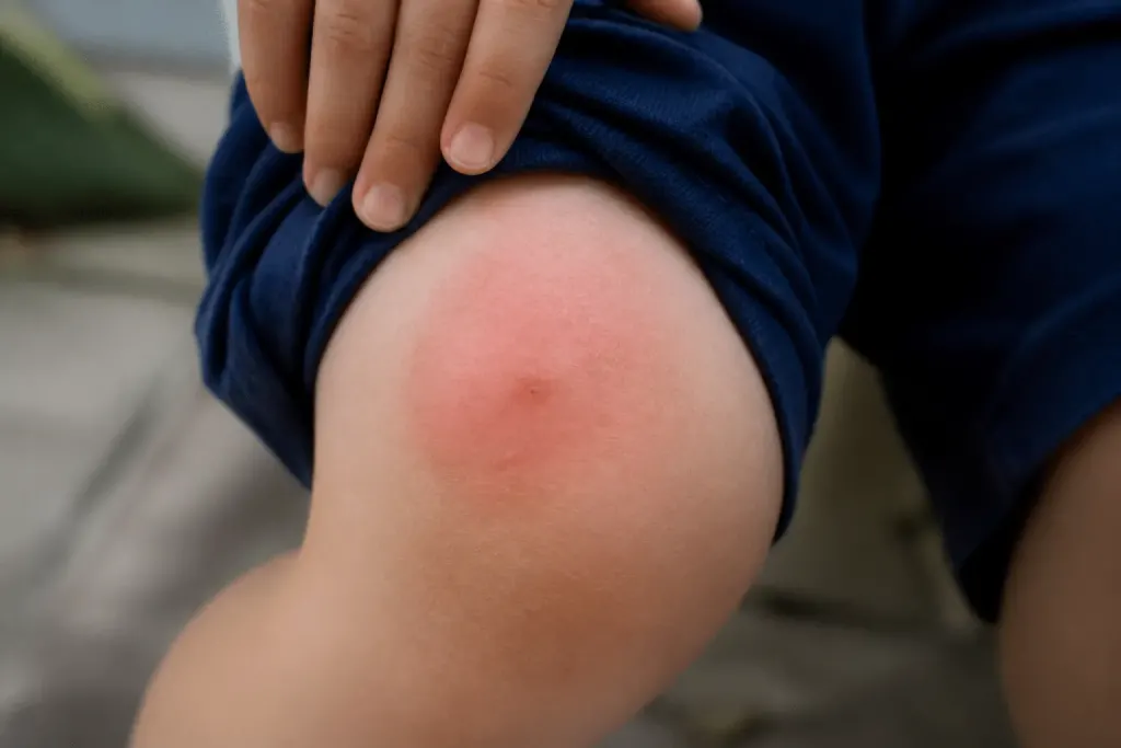Peau rougie avec marque de piqûre et gonflement localisé