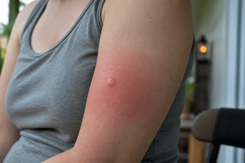Bras enflé avec rougeur et gonflement après piqûre