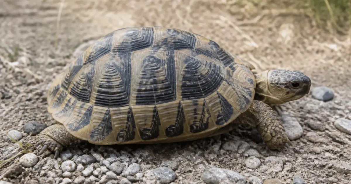 Tortue vue de profil montrant carapace avec anneaux concentriques visibles